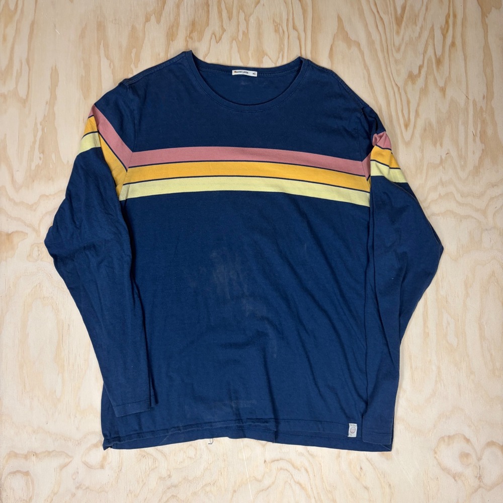 Marine Layer Mens XL Long Sleeve T-Shirt Navy Blue Retro Chest Stripe 70s Style